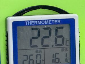 11月25日火曜日午前3時のみなべ店水槽水温は22.6度。アオリイカ釣りに最適です。釣太郎