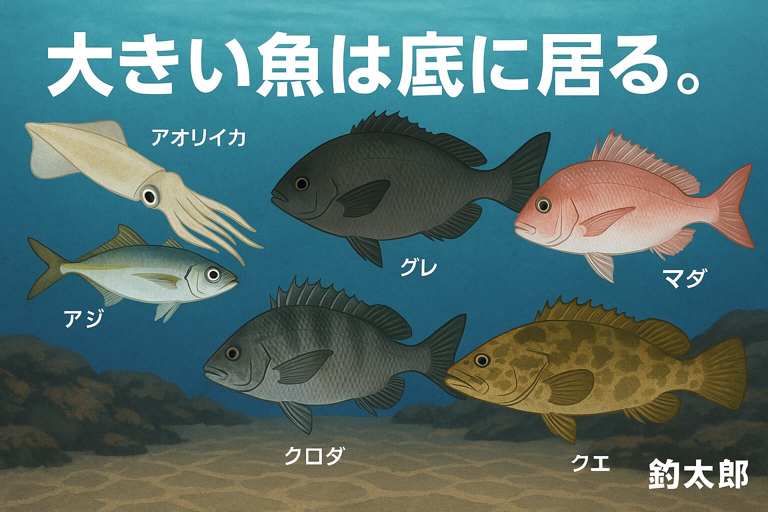 大型魚が海底に居るのは、底は水温が安定 ・餌が多い・捕食者が少ない・省エネで生活できる・大型ほど動かず待つ行動に移行.釣太郎