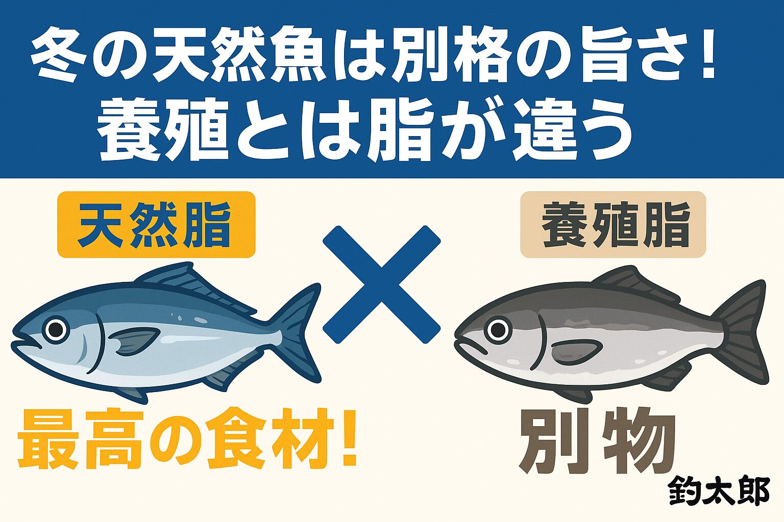 冬季の天然魚の脂は、養殖とは根本から違う ・天然の脂はDHA・EPAが多く溶けやすい ・養殖の脂はエサ由来で、重く後味が残りやすい・運動量の違いで脂の質と身の締まりに差が出る.釣太郎