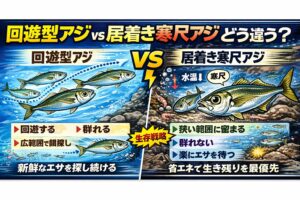南紀の寒尺アジは・冬になると回遊しない ・狭い範囲に居着く ・エサ効率を最優先する・群れずに点で存在する.釣太郎