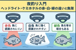 「明るい方が釣れる」 これは半分間違いです。夜釣りで重要なのは、魚より目立たないこと。釣太郎