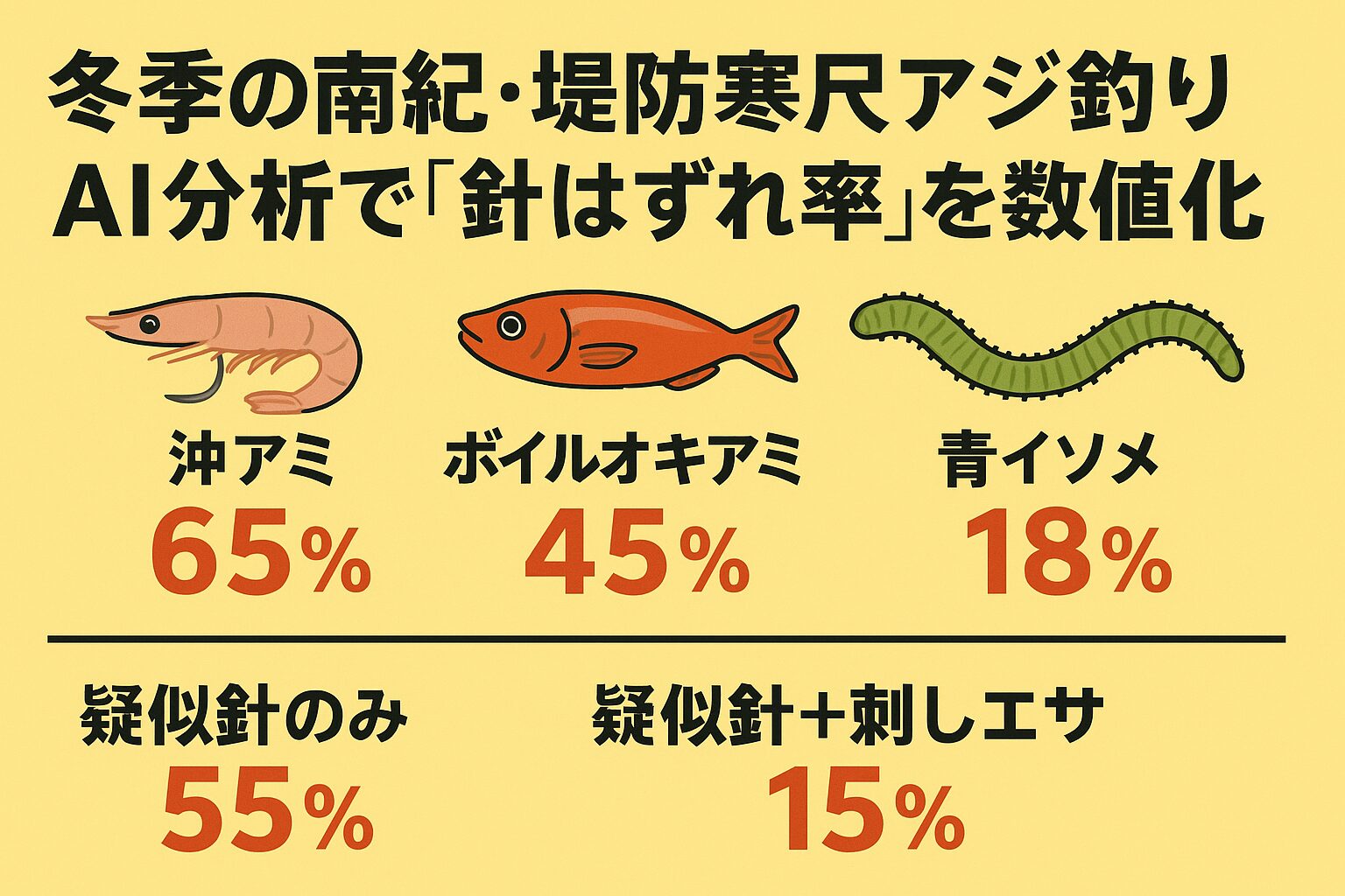 沖アミは針はずれ多発 ・ボイルは中途半端 ・青イソメが最適解 ・疑似針のみは不利 ・疑似針＋青イソメで成功率大幅アップ。寒尺アジぶっこみサビキ釣り。釣太郎