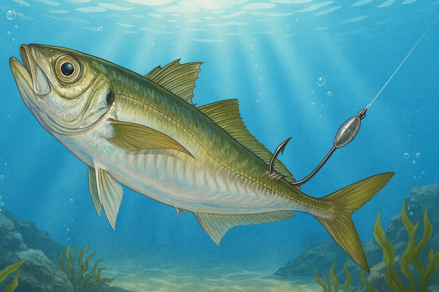 アオリイカに訴えるには、アジを頭を浮かせるのがベスト。ヤエン釣り入門。釣太郎