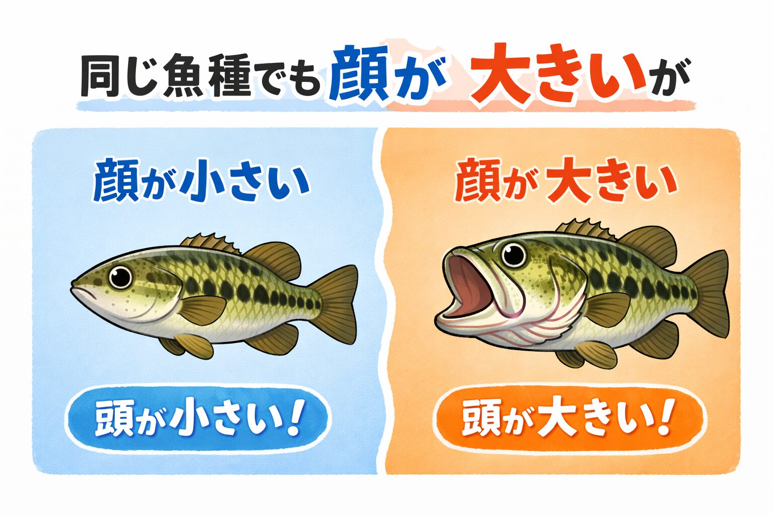 同じ魚種でも顔の大小がある。小さい方が美味しい理由説明。釣太郎
