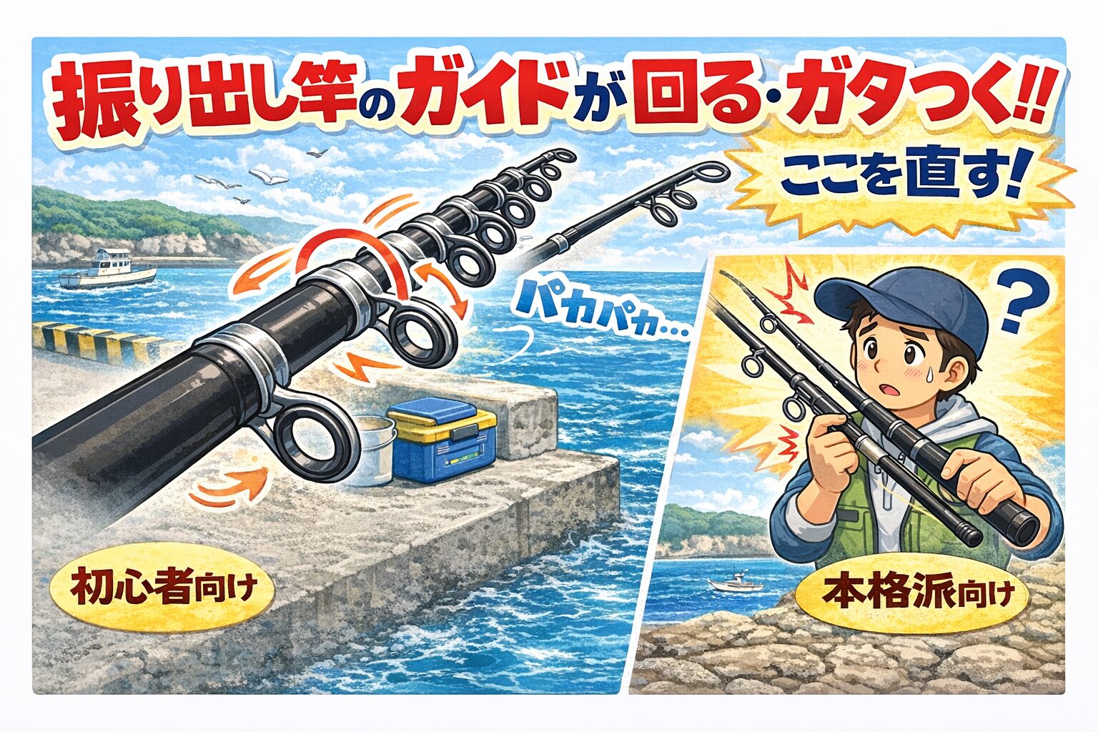 海釣り入門】振り出し竿のガイドが回る・ガタつく！原因と簡単な直し方