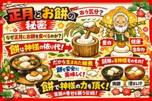 正月に餅を食べる理由は、神様を迎え、その力を分けてもらうためです。餅は、神聖な米から生まれた特別な食べ物です。雑煮は、その餅を安全に、無駄なく、地域の食文化と共に食べるために生まれました。釣太郎