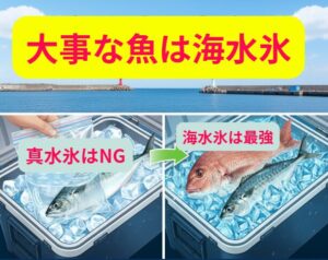 大事な魚は海水を凍らせた海水氷で冷却がベスト。釣太郎