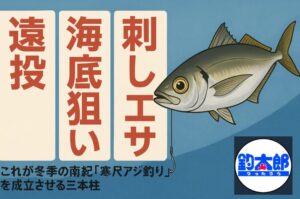 遠投、海底狙い、刺しエサ。これが冬季の南紀寒尺アジ釣りのポイント。釣太郎