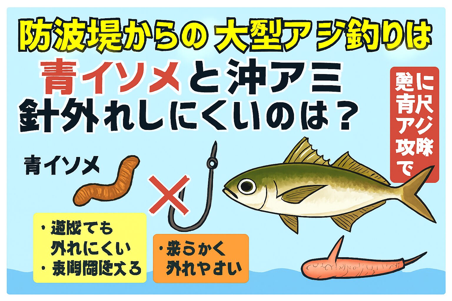 防波堤からの遠投サビキ釣りで寒尺アジを狙うなら、青イソメが最も信頼できる刺しエサです。釣太郎