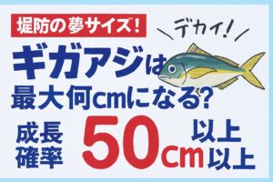 一般的なマアジの最大サイズは ✅ 50cm前後（「テラアジ」と呼ばれるサイズ）国内で記録されている最大級は ✅ 60cm超えの個体も存在。釣太郎