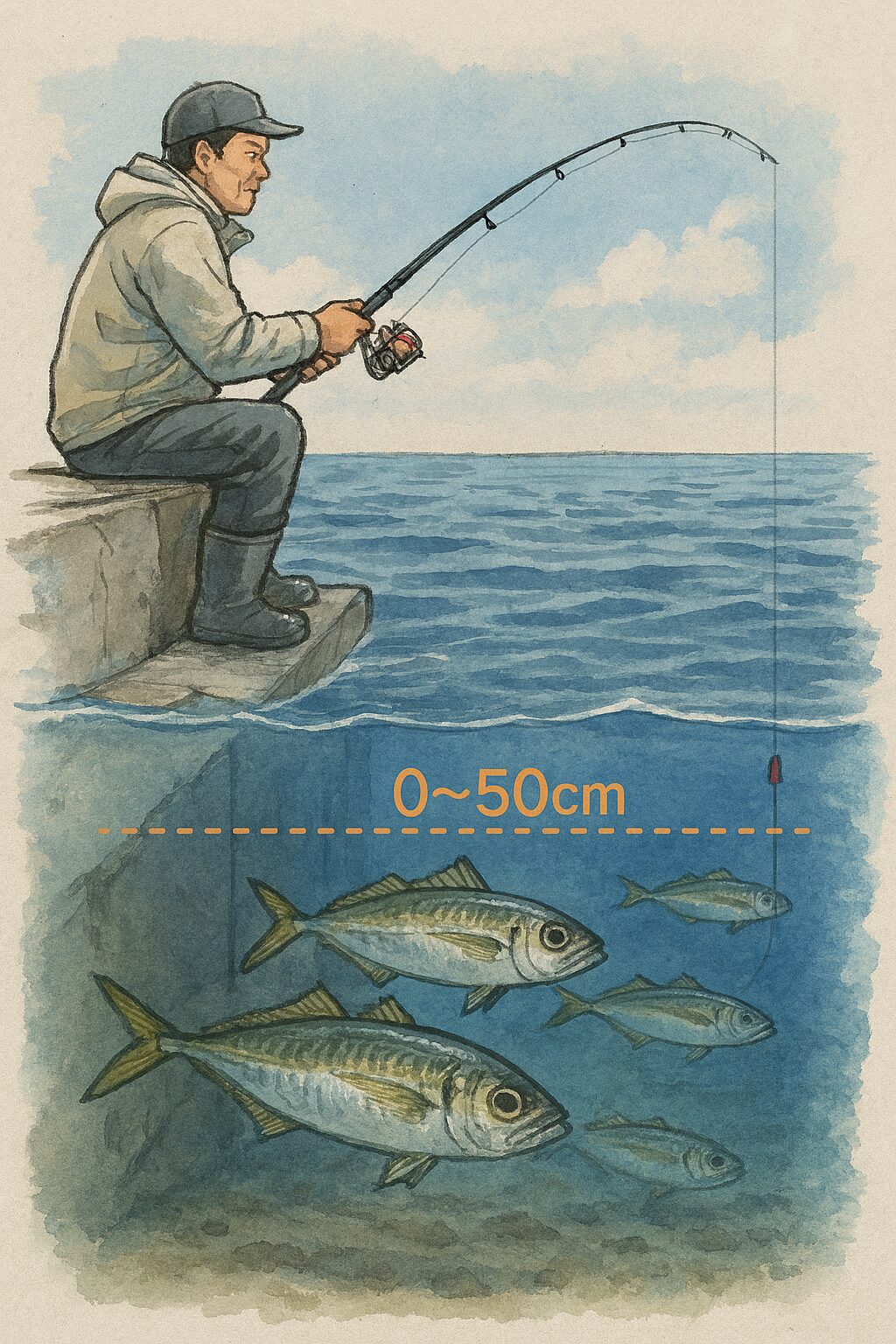 南紀の寒尺アジは冬季になるとほぼ「ベタ底」、つまり海底から数十センチ以内の層に集中しています。釣太郎