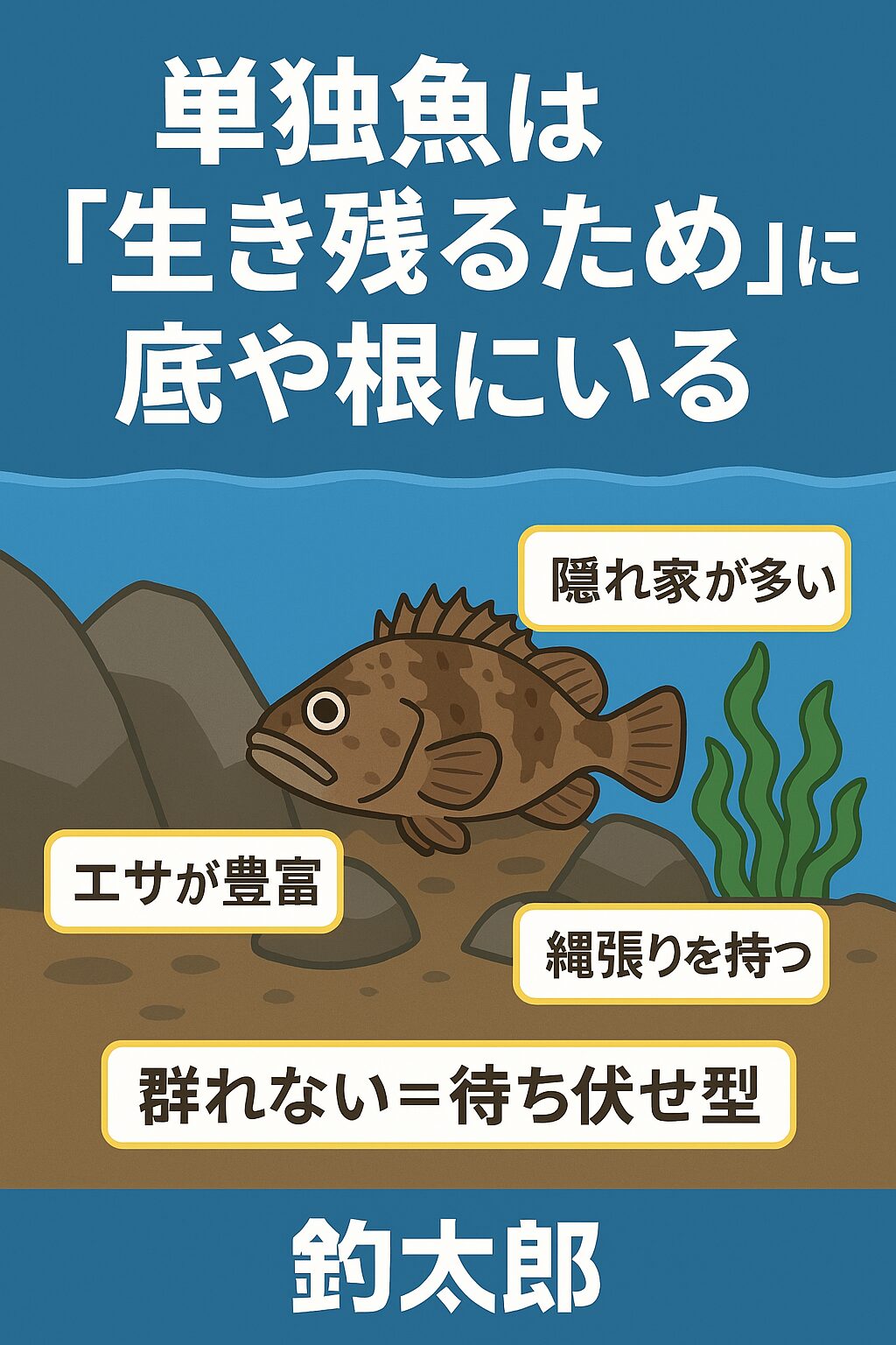 単独魚が底や根にいる理由は、すべて生存戦略に基づいています。✅エサが豊富✅隠れ家が多い✅縄張りを持つ ✅待ち伏せ型の捕食スタイル。釣太郎