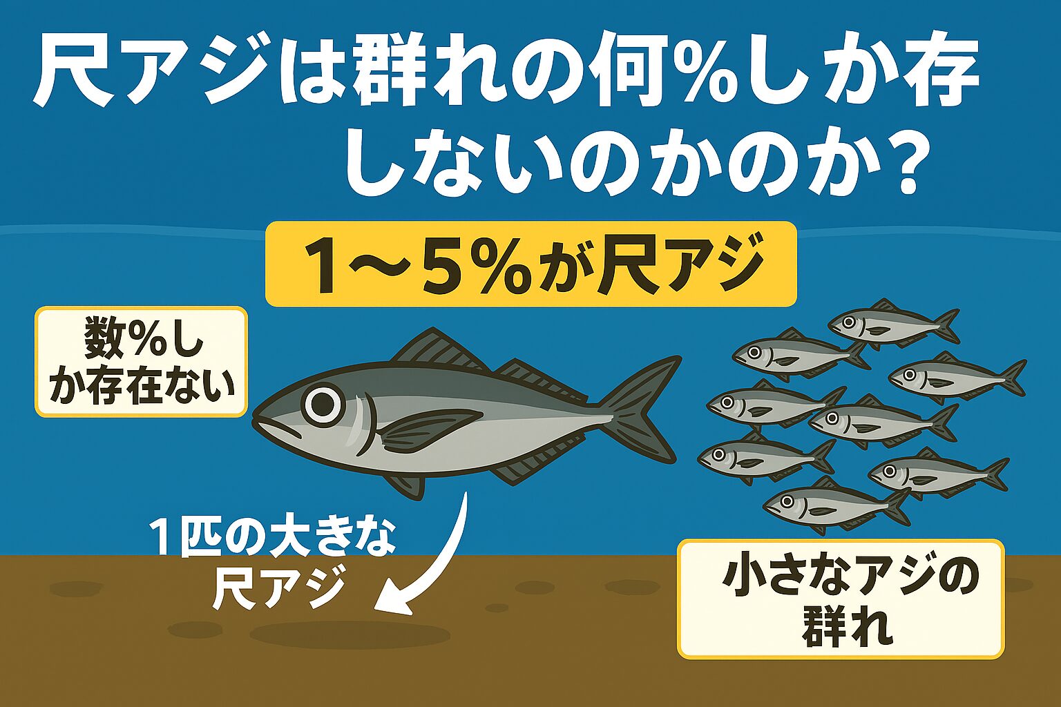 尺アジは、✅群れの1〜5％しか存在しない✅群れの先頭・下層にいる✅居付き型で限られた場所にしかいない。釣太郎