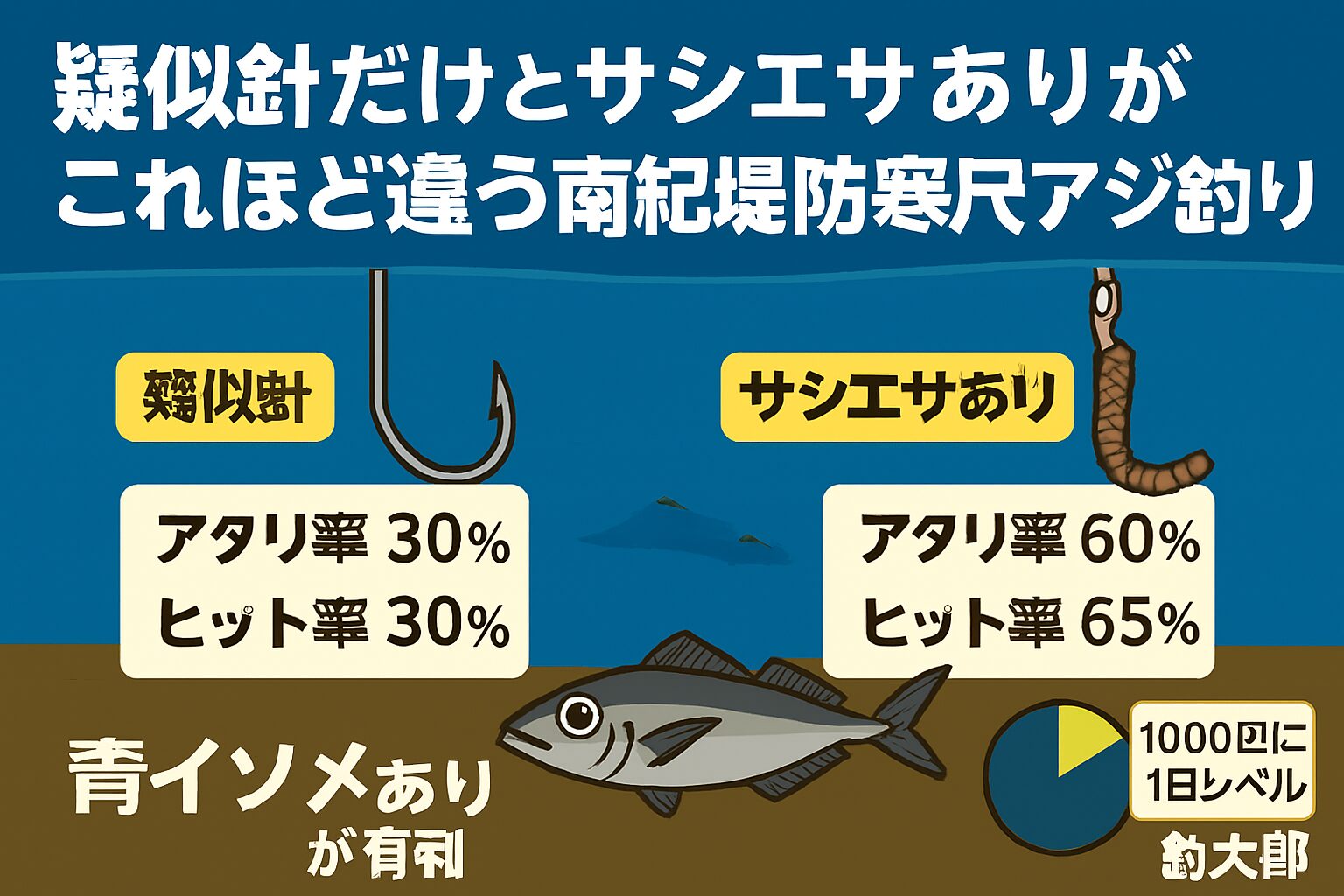 南紀の堤防で寒尺アジを狙うなら、悪いことは言いません。必ず「サシエサ」を用意してください。釣太郎