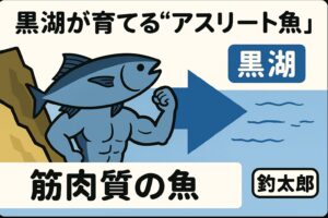南紀の魚が美味しいのは、黒潮の速い流れ高水温による代謝活性 。複雑な地形による運動量、という自然のジムで鍛えられているから。釣太郎