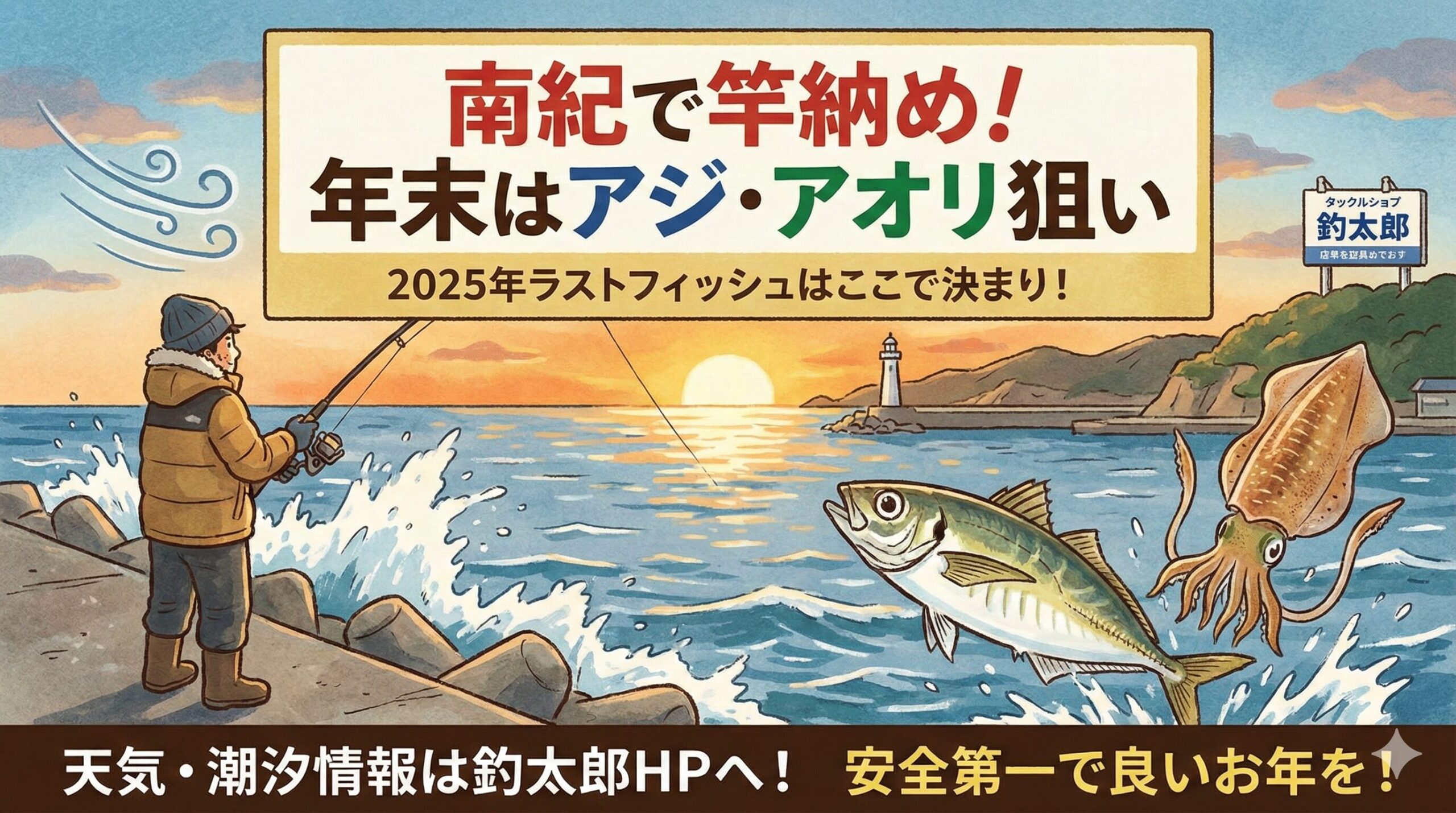 【2025年竿納め】南紀の天気・潮見表を徹底解説！ 年末のアジ・アオリイカ攻略法。釣太郎