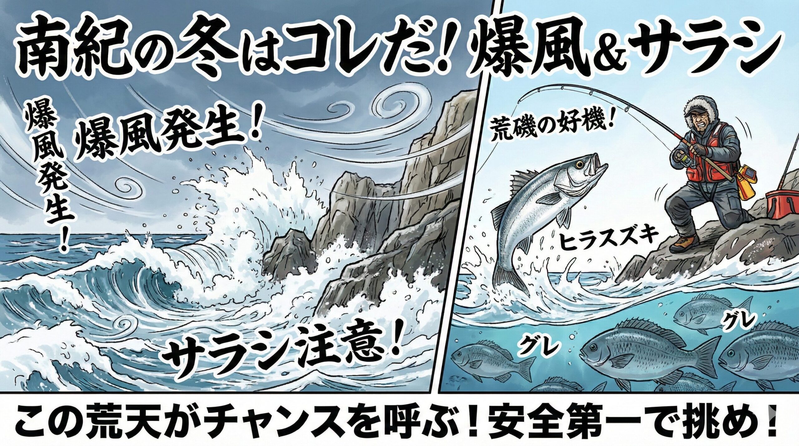 南紀の爆風は「西高東低」＋「紀伊水道の加速」が原因。サラシは複雑な地形と強い波が生み出す自然のカーテン。釣太郎
