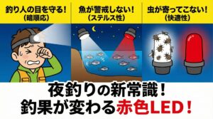 【夜釣りの常識】なぜ赤色LEDが最強なのか？釣果アップの秘密と意外なメリット。釣太郎