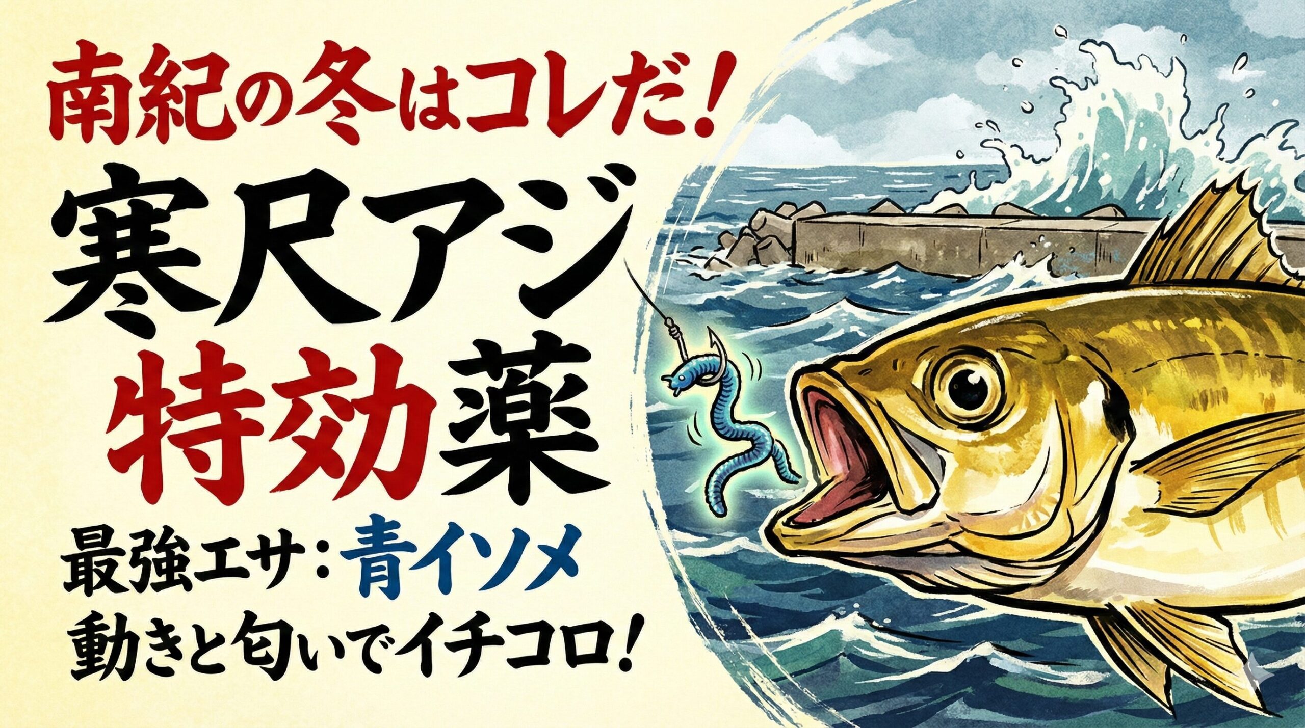 【南紀の波止】冬の寒尺アジは「青イソメ×サビキ」で仕留める！スキンだけでは食わない巨大アジを狂わせる「虫エササビキ」の破壊力.釣太郎