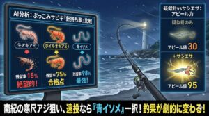 「生・ボイル・青イソメ」の針持ち率をAIが数値化！ぶっこみサビキ釣り。釣太郎