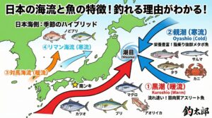 南紀の釣り人は「黒潮」に感謝。黒潮は、筋肉質で引きの強い「スポーツフィッシュ」を運んでくる。親潮は、脂の乗った「グルメな魚」を育てる。釣太郎