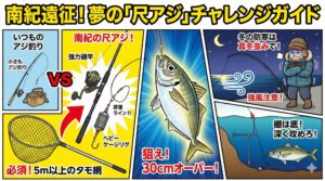 南紀の尺アジは、掛かった瞬間の重量感と走りが別格です。 一度味わうと病みつきになること間違いありません。タモ網は長く！仕掛けは太く！棚は深く！釣太郎