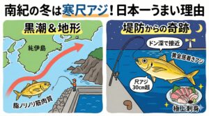 南紀の冬の風物詩、堤防から釣れる「寒尺アジ」。 なぜこの地域のアジは「日本一美味しい」と称される。釣太郎