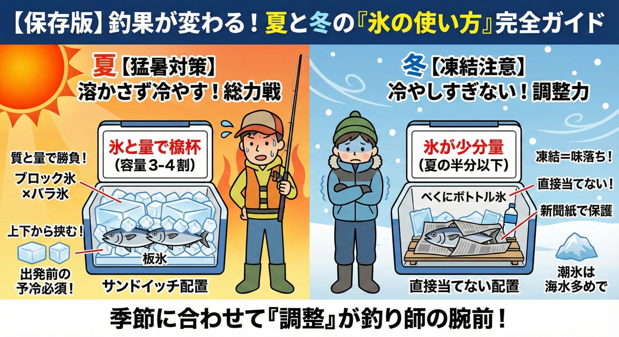 冬場、「氷が全然溶けないから楽だ」と思っていませんか？ 冬の落とし穴は、魚がカチカチに凍ってしまう「氷焼け」釣太郎