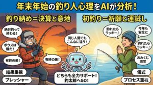 「絶対に釣らなければ」と気合が入る釣り納め。 「釣れなくても気持ちいい」と清々しい初釣り。釣太郎