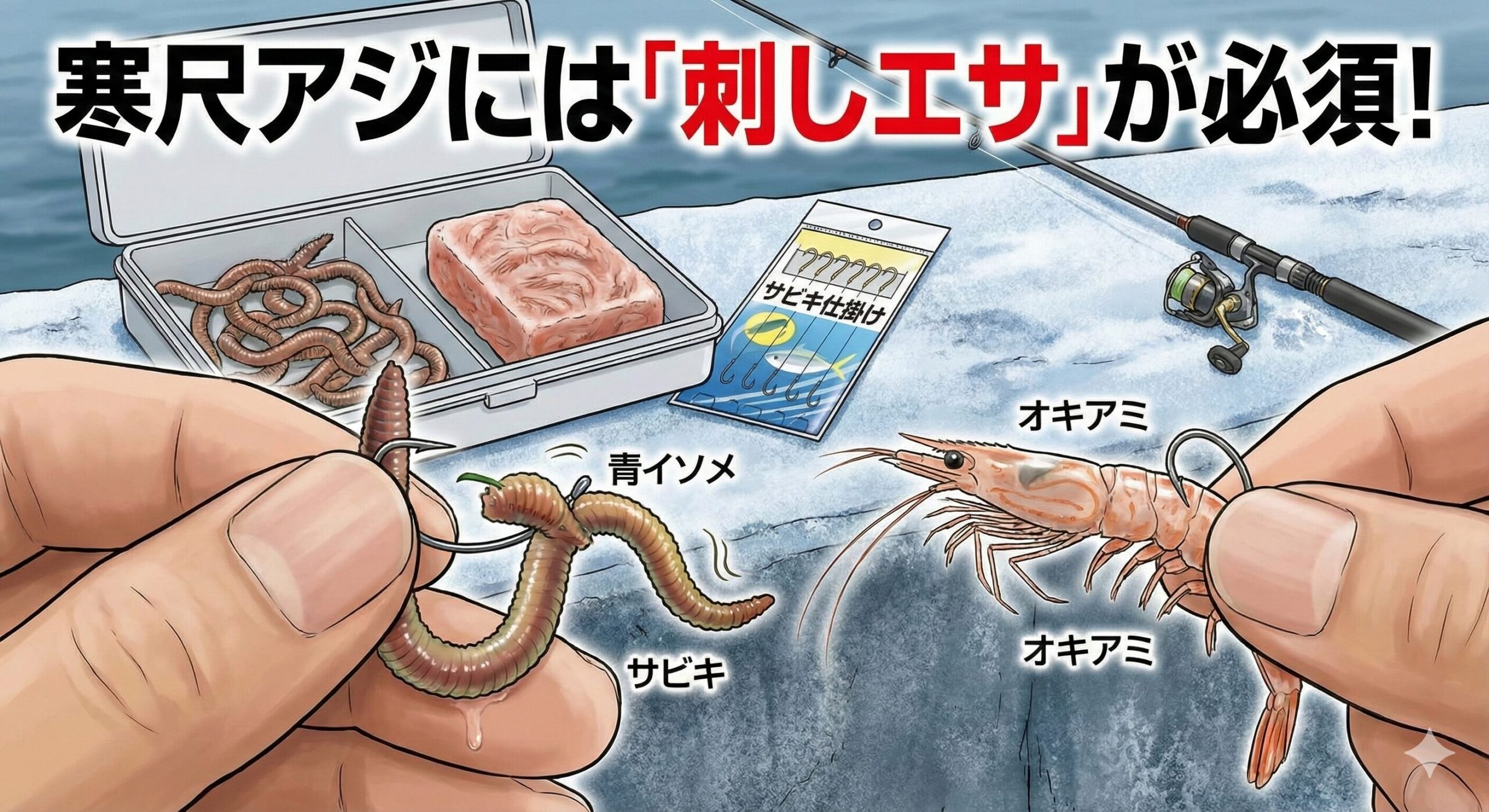 【南紀の寒尺アジ】アタリがない時はコレを使え！「刺しエサ」が必須である理由と、青イソメ・オキアミの使い分け。釣太郎