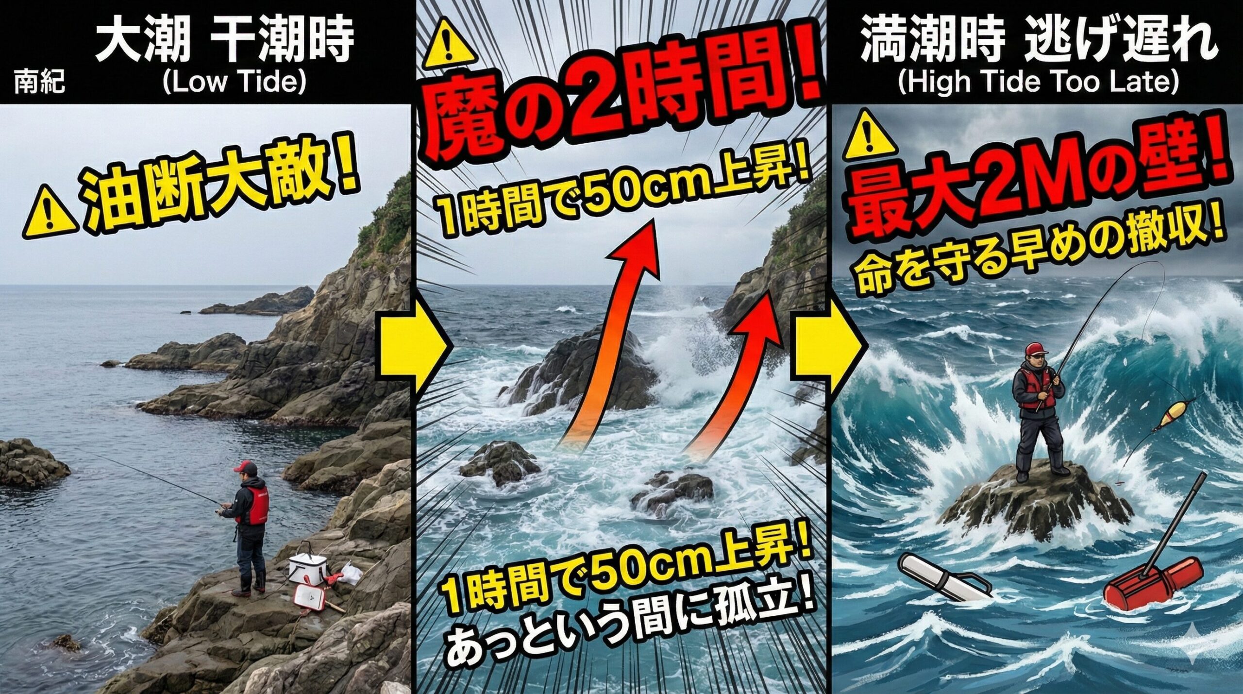【南紀の釣り】大潮の「満ち込み」は想像以上に速い！最大2mの干満差が招く孤立事故.釣太郎