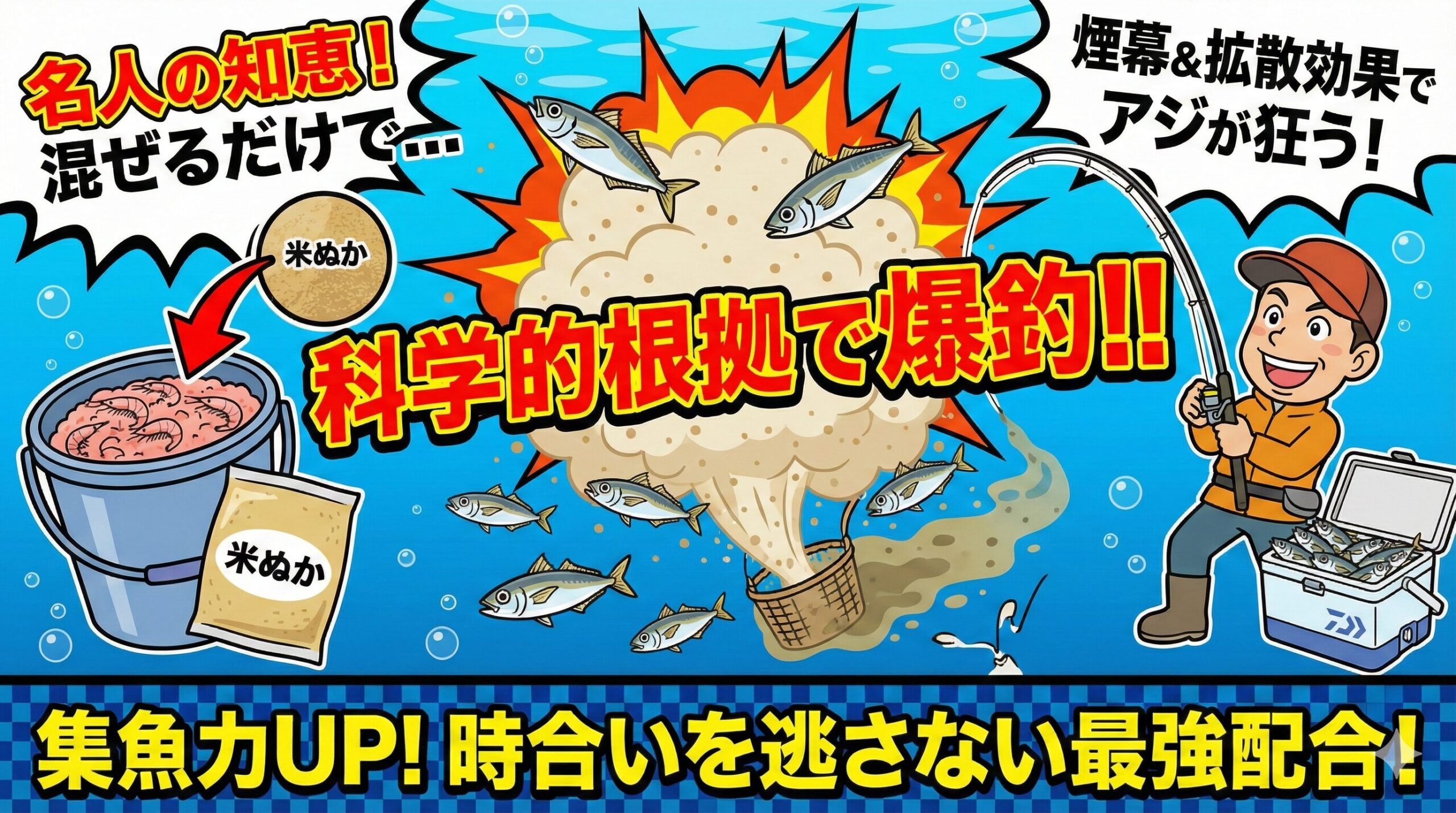 アジ釣りはアミエビに米ぬかを混ぜると効果的と名人は言う。釣太郎