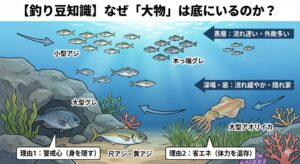 大型魚ほど、安全で省エネな海底を選んでいる。釣太郎