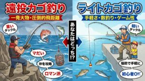 遠投カゴ釣りとライトカゴ釣りの違いを徹底解説！初心者におすすめなのはどっち？【タックル・仕掛け比較】釣太郎
