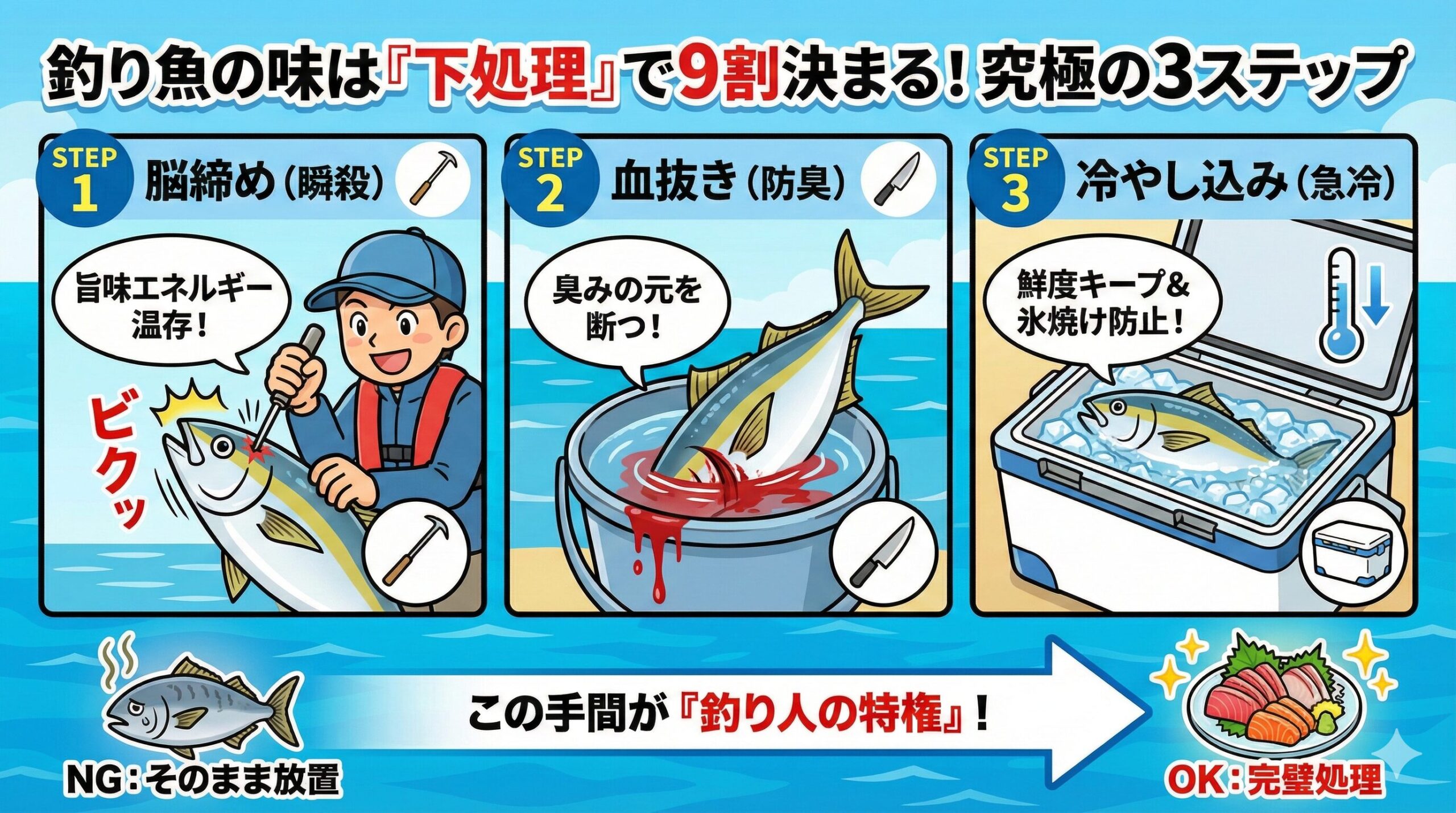 釣った直後の魚の下処理こそが釣り人が美味しく食べれる特権。釣太郎