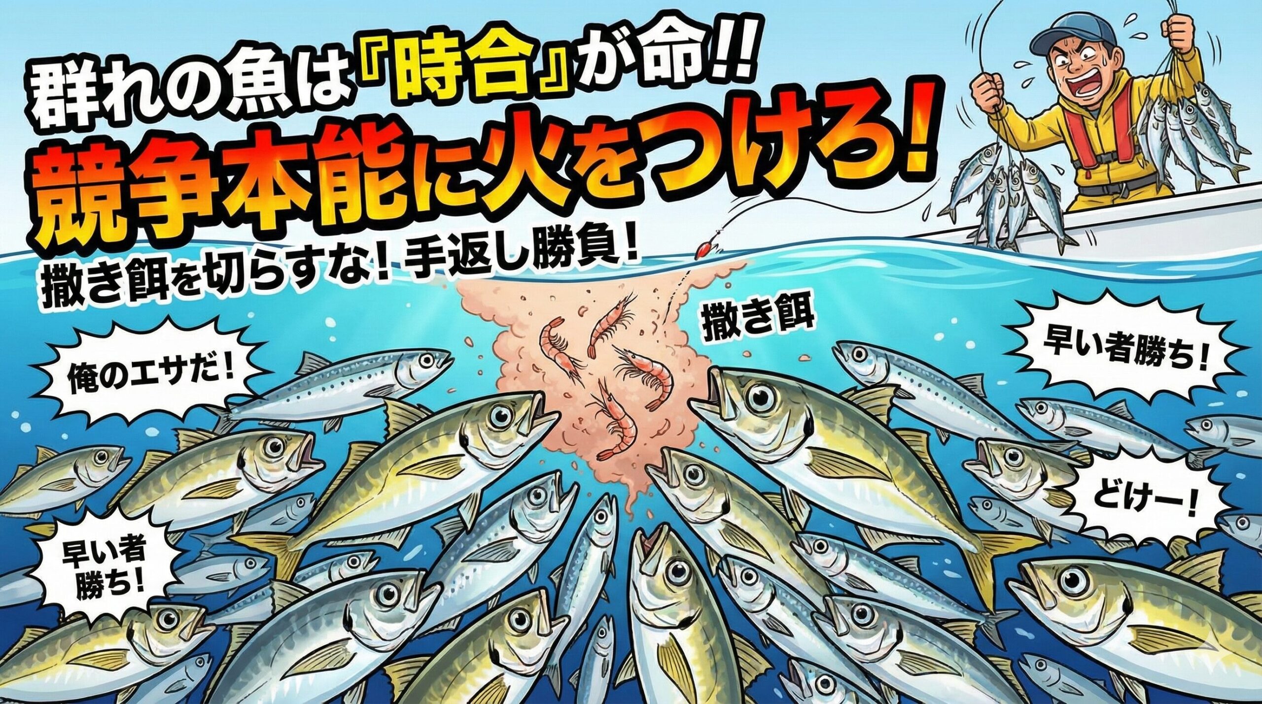 群れの魚にとっての時合は、「集団での食事タイム」であり、「競争の時間」です。釣太郎