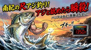 南紀での尺アジ釣りは、道具の強度が釣果に直結。30cmを超えたアジは別次元のパワーを持っています。釣太郎