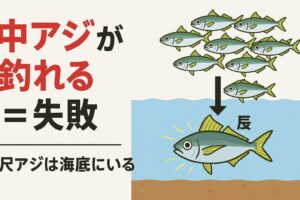 中アジが釣れる＝成功ではない・寒尺アジは海底にいる・浮かせるほどサイズは落ちる ・アタリが少ない日は正解の日・狙うなら底の底。釣太郎