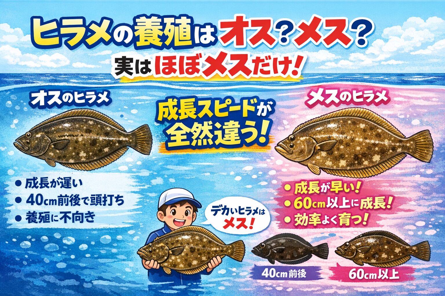 ヒラメ養殖はオスではなくメスが主役。理由は成長速度がまったく違うから。釣太郎