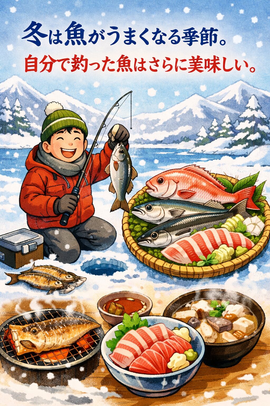 冬は魚が最も美味しくなる季節です。自分で釣った魚をその場で食べるのは、釣り人にとって最高の喜び。釣太郎