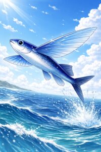 トビウオは、捕食者から逃れるために進化した驚異的な滑空能力を持つ。釣太郎