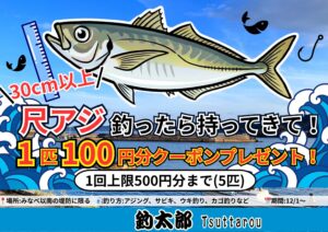 尺アジ釣ったらお持ち込み下さい。クーポン券、バラ氷誤用しています。釣太郎