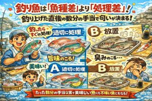 釣り魚の味は魚種差よりサイズ差より季節差より処理差が圧倒的に大きい。釣り上げた直後のたった数分で旨味が残るか・臭みが残るかすべてが決まる。釣太郎