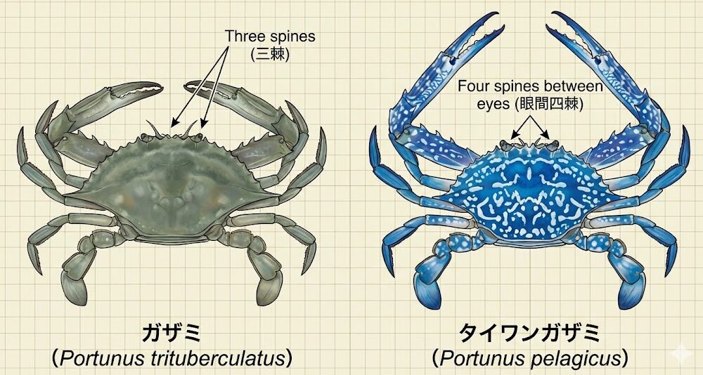 渡り蟹、コクのある味噌や内子を楽しみたいなら「ガザミ」。 身の甘さをリーズナブルに楽しみたいなら「タイワンガザミ」釣太郎