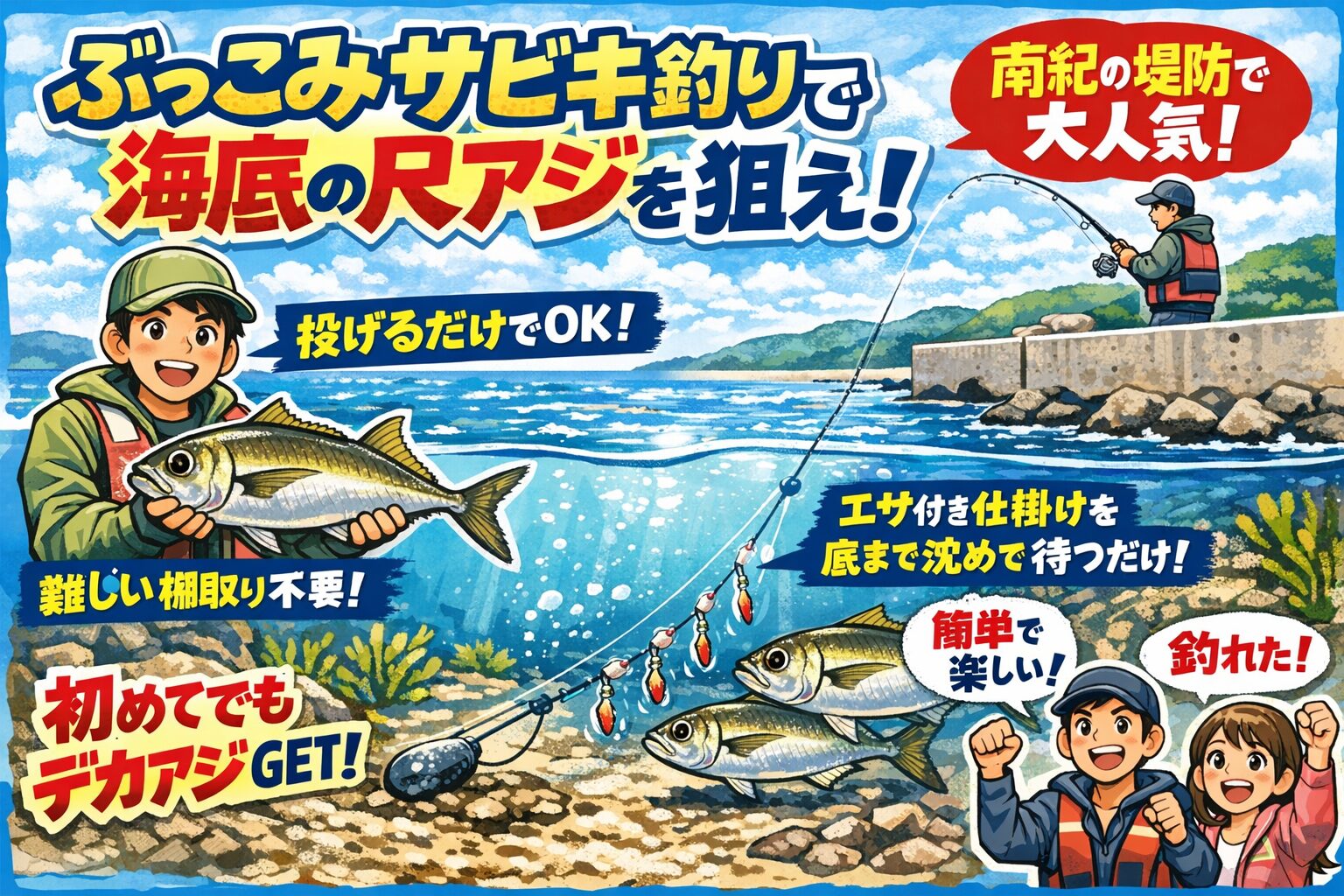 ぶっこみサビキ釣りは、初心者でも海底の尺アジに直接アプローチできる釣法です。釣太郎