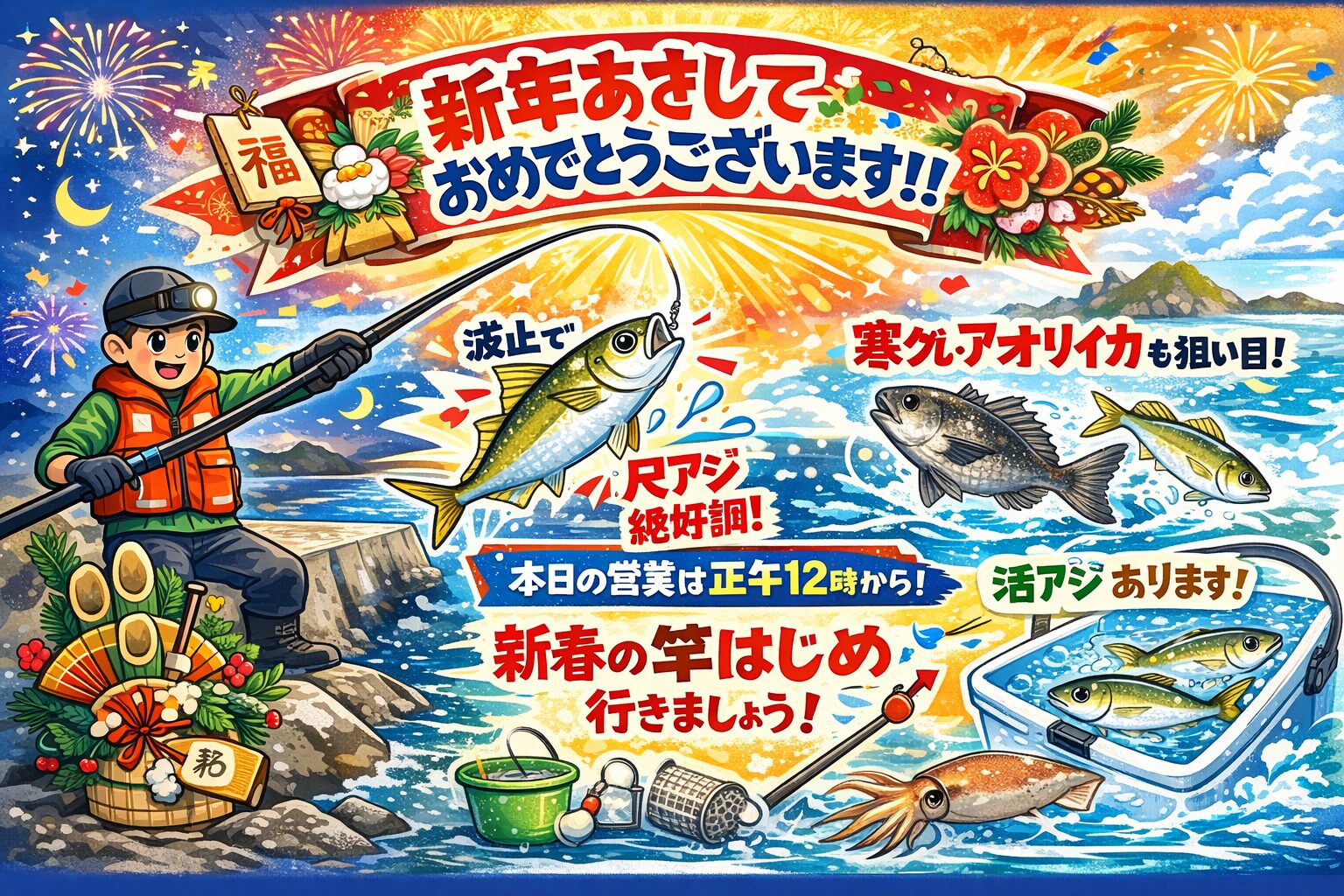 新年あけましておめでとうございます。いよいよ新しい一年がスタートしました。元旦の海は、特別な空気があります。釣太郎