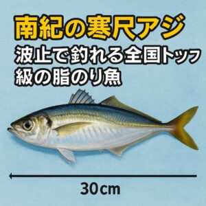 南紀の寒尺アジは、全国でも rare（レア）な“波止から釣れる超高級アジ”。 脂質15〜18％のトロ級の旨味。 黒潮×冬の水温×豊富なエサという最高の条件が揃い、食味は全国トップクラス。釣太郎
