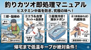 カツオ釣りは、釣って終わりではなく、「脳締め」「血抜き」「即・潮氷」。 この3つを流れるように行い、家まで低温をキープする。 ここまでやって初めて、釣り人の特権である「究極のカツオ」にありつけます。釣太郎