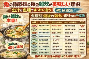 魚鍋の後の雑炊は・同じ作り方・同じ米でも 魚種が違えば味は別物 。釣太郎