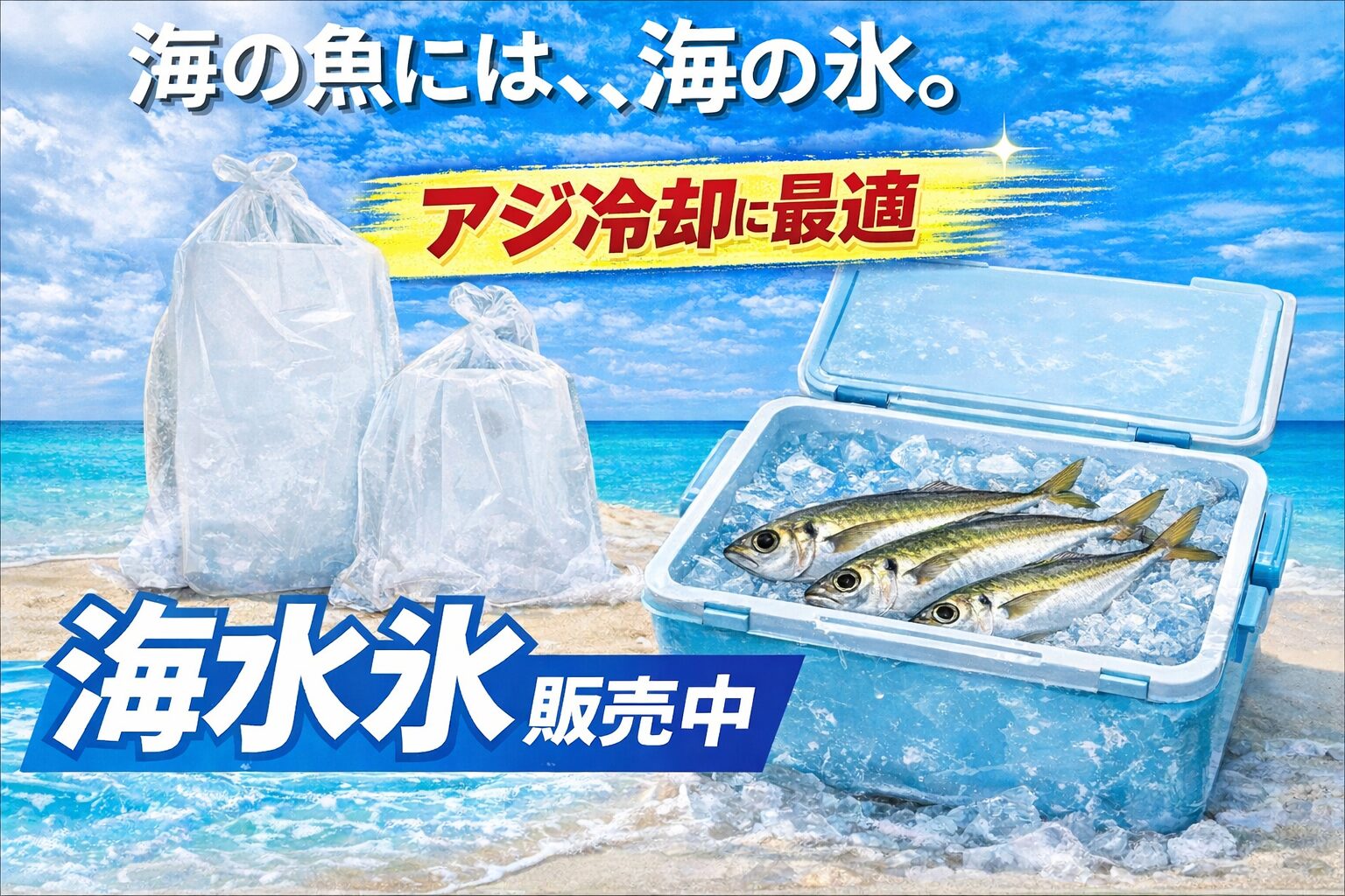 海水氷で冷やすことで、寒尺アジはさらに美味しくなります。釣った瞬間がゴールではありません。冷却まで含めてが、寒尺アジ釣り。釣太郎